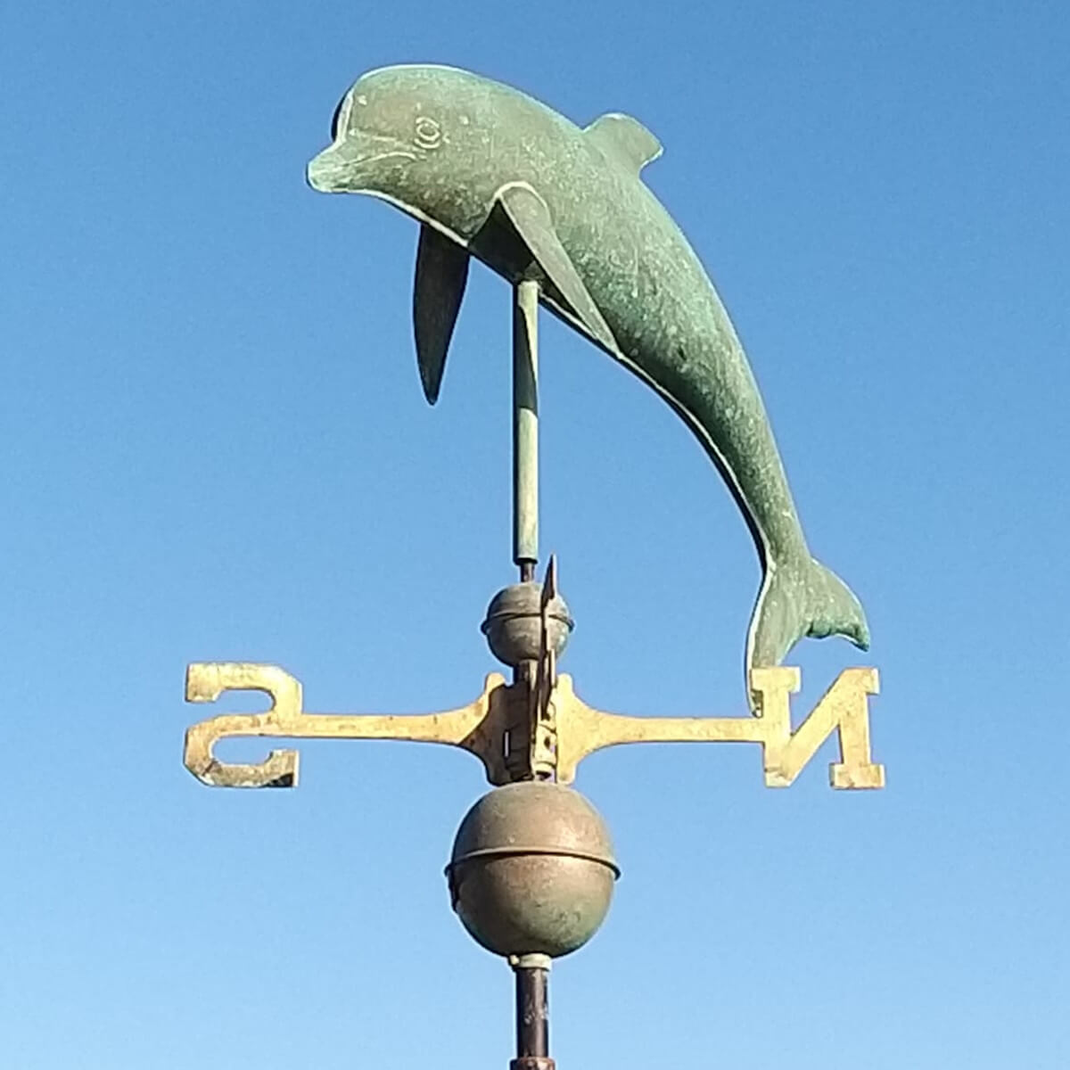 Bottlenose dolphin large copper weathervane